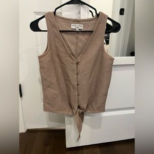 Madewell Taupe Ribbed V-Neck Tie-Front Tank
